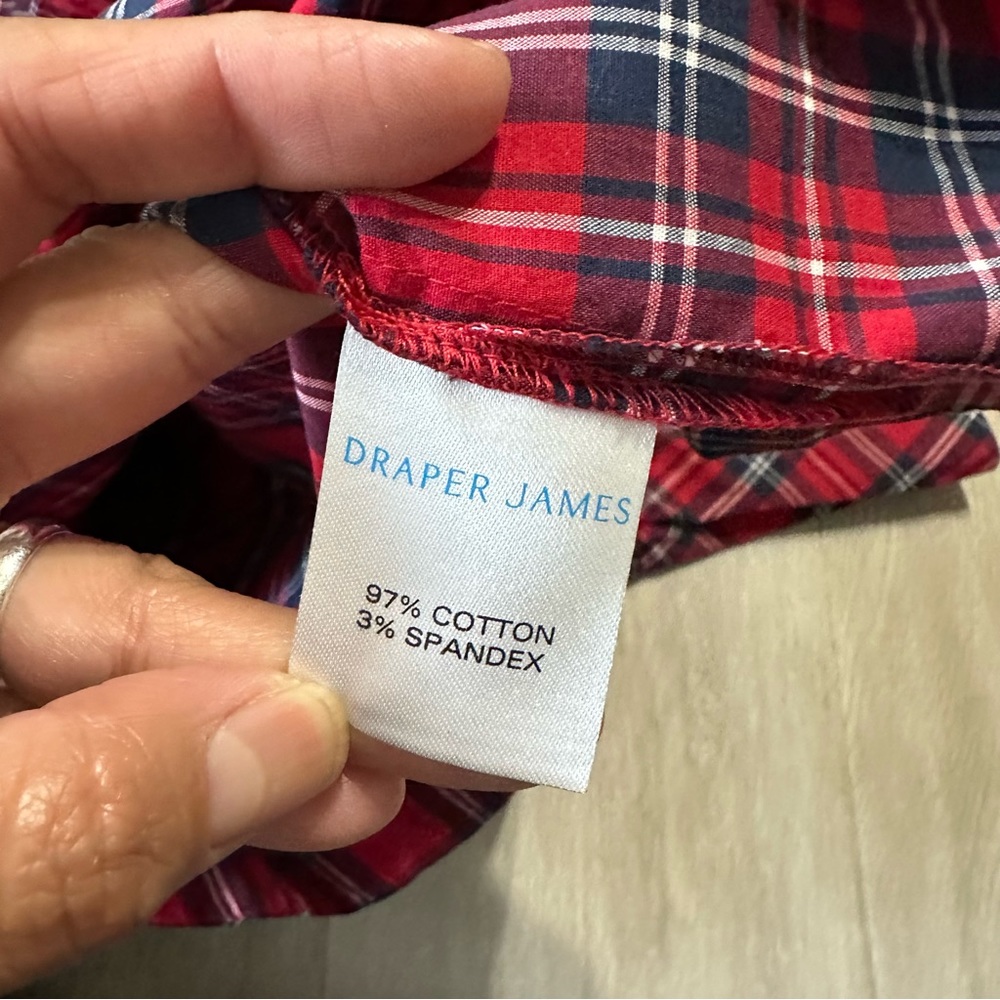 Draper James Red Plaid Ruffle Placket Tunic Top Sz S - Picture 4 of 9